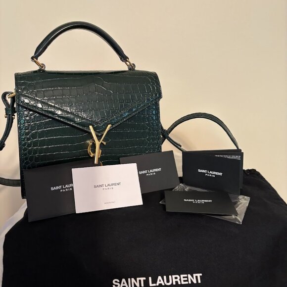 NEW YSL Calfskin Crocodile Embossed Mini Cassandra Gold Hardware with Dust Bag - Picture 10 of 14